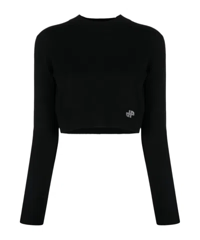 Patou Crew Neck Cropped Length Long Sleeves Sweater In Black