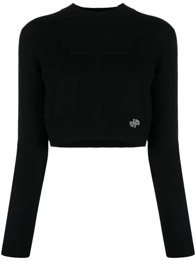 Patou Crew Neck Cropped Length Long Sleeves Sweater In Black