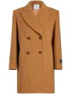 Patou Logo-patch Double-breasted Coat In Brown