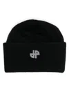 Patou Logo-patch Merino-cashmere Beanie In Schwarz