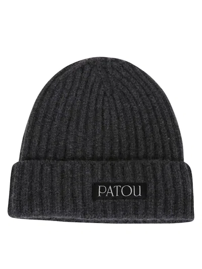 Patou Logo Patch Turn-up Brim Beanie In Grey