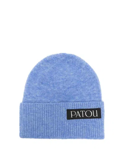 Patou Logo-patch Wool-blend Beanie In Blue