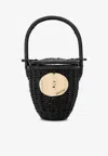 Patou Logo Plaque Wicker Bucket Bag In Black
