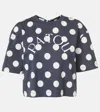 Patou Bow Detail Cropped Top With Polka Dots In Blue