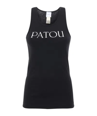 Patou Black Cotton Scoop Neck Logo Tank Top