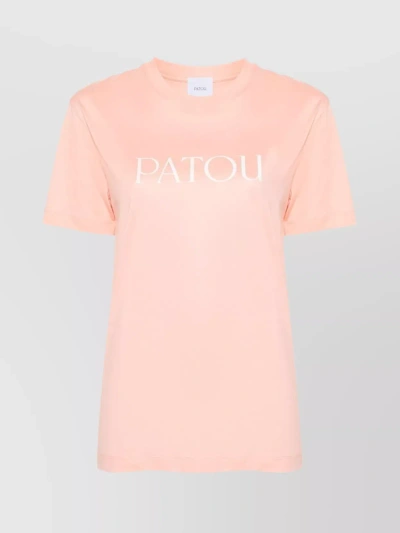 Patou Logo Print Crew Neck With Short Sleeves In Beige