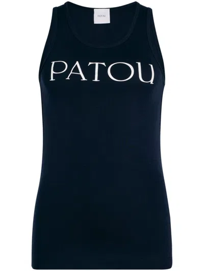 Patou Logo-print Tank Top In Dark Blue