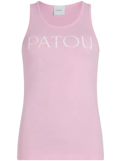 Patou Ribbed Sleeveless Scoop Neck Top In Pink