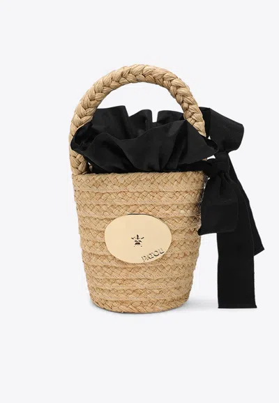 Patou Logo Raffia Bucket Bag In Yellow