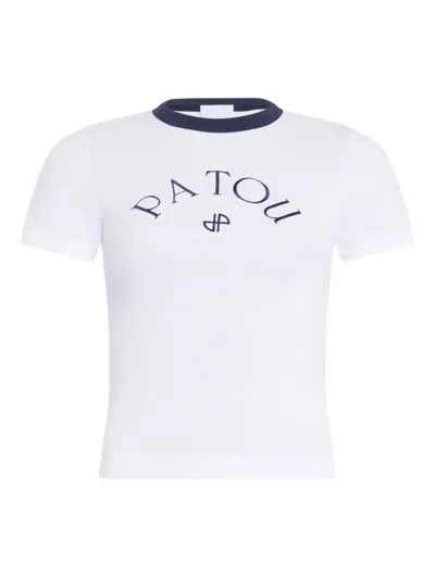 Patou Silk Blend Crew Neck Top Contrast Trim In White