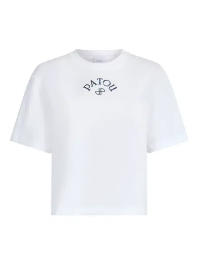 Patou Short Sleeve Crew Neck Nylon Silk Top In White