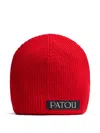 Patou Red Textured Logo Beanie Hat In Red
