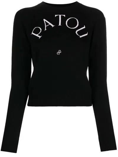 Patou Wool Sweater With Logo In Black