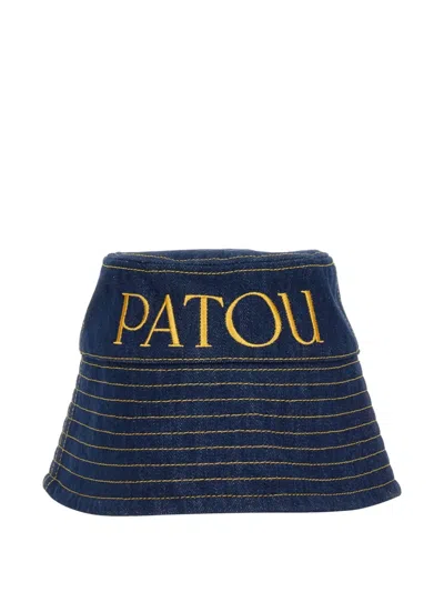 Patou Cappello Logo-embroidered Denim Bucket Hat In Blue