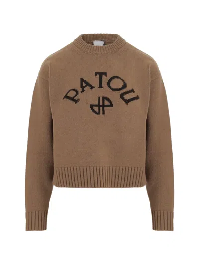 Patou Logo-embroidered Crew-neck Sweater In Brown