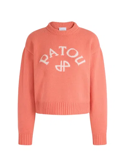 Patou Logo-intarsia Crew-neck Sweater In Orange