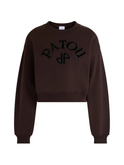 Patou Logo-patch Cropped Sweater In Brown