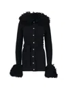 Patou Long Cardigan With Wool And Cashmere Fringes In Black