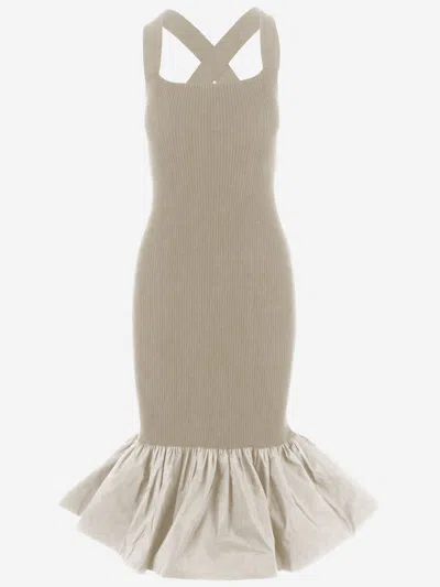 Patou Long Dress In Stretch Cotton Blend In Gray