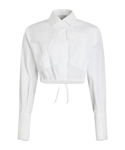 Patou Long Sleeve Cropped Shirt In White