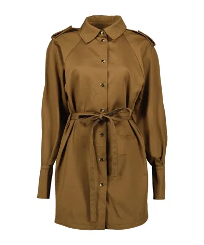 Patou Long Sleeve Mini Shirt Dress In Brown