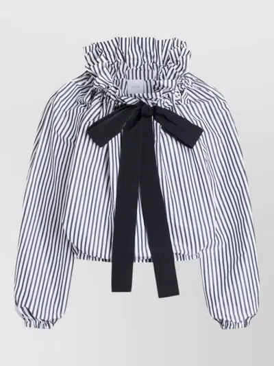 Patou Long Sleeve Striped Top Ruffled Collar Bow In Multi