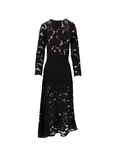 Patou Sheer Lace Midi Dress With Long Sleeves In Black