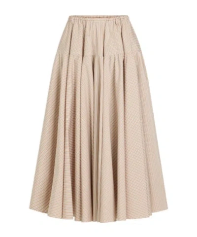 Patou Long Volume Skirt In Printed Organic Cotton Poplin In Brown