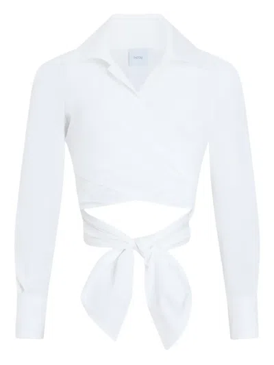 Patou Wrap Cropped Top Long Sleeves Collar In White