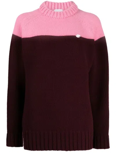 Patou Maroon Wool Two-tone Knitted Jumper In Vino