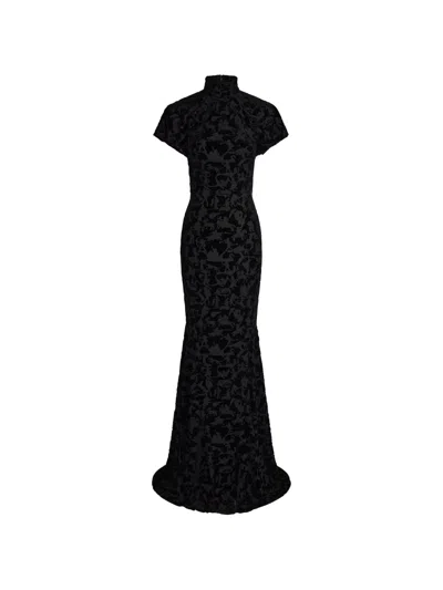 Patou Maxi Devoré High-neck Dress In Black