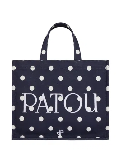 Patou Medium Logo-print Tote Bag In Blue