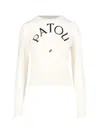 Patou Ribbed Cuff And Hem Knit Crewneck In White