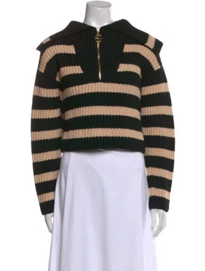 Pre-owned Patou Merino Wool Striped Sweater In Black
