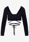 Shop Patou Micro Cable Knit Wrap Cropped Top In Black