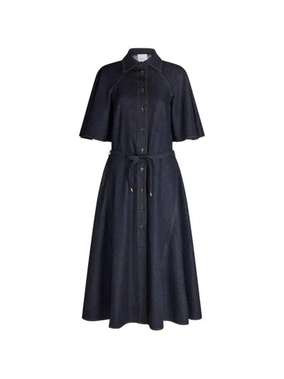 Patou Midi Belted Button-front Dress In Blue