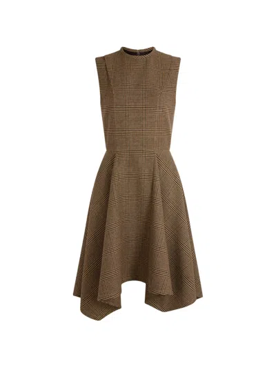 Patou Midi Check Handkerchief Dress In Brown