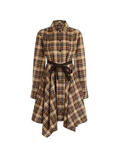 Patou Midi Check Handkerchief-hem Dress In Green