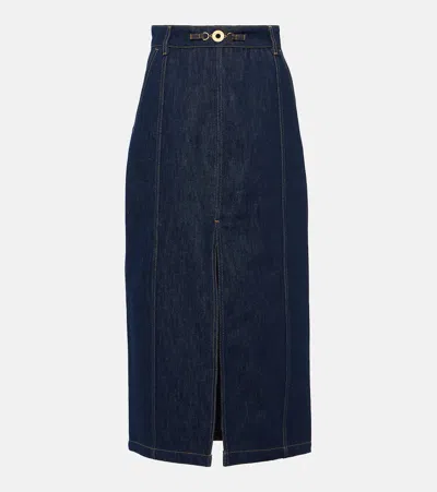 Patou Slit-detail Organic-denim Midi Skirt In Blue