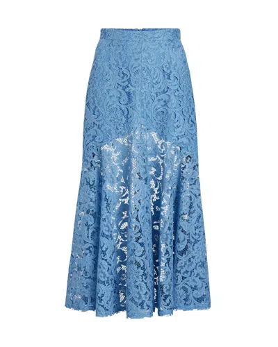 Patou Mermaid Lace Midi Skirt In Blue