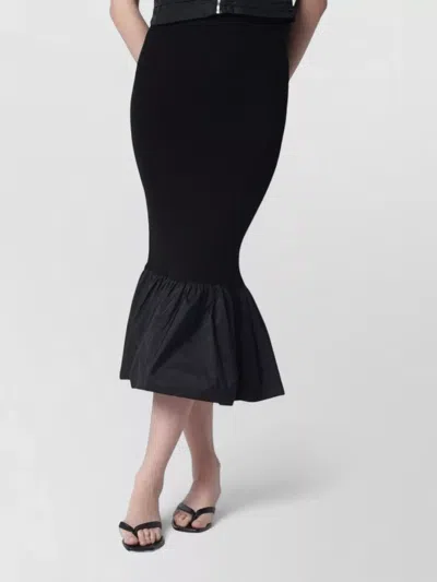 Patou Midi Skirt Ribbed Texture Ruffle Hem In Black