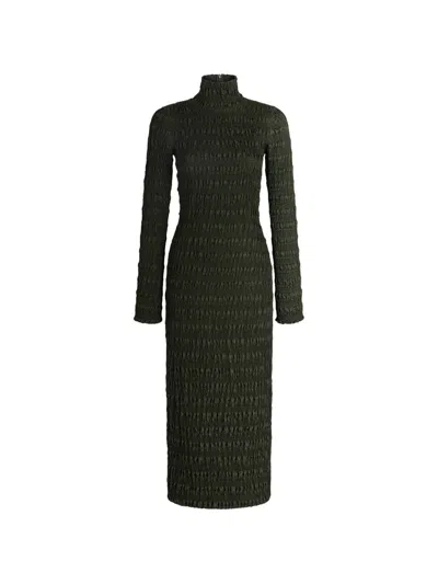 Patou Midi Smocked Long-sleeve Dress In Green