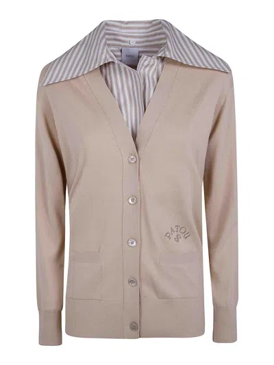Patou Mix Popeline Collar Cardigan In Neutral