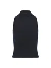 Patou High Neck Ribbed Hem Sleeveless Top In Black