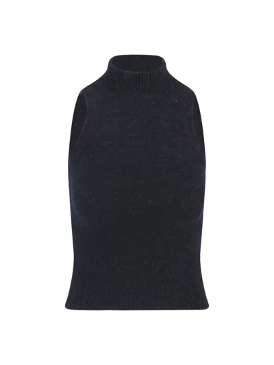 Patou Mock-neck Sleeveless Knitted Top In Black