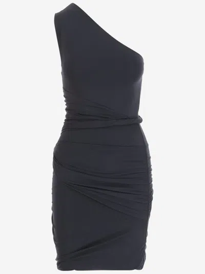 Patou Navy Blue Draped One-shoulder Mini Dress