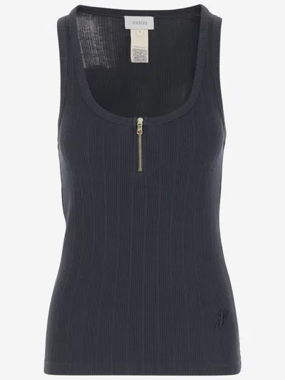 Patou Navy Blue Scoop-neck Ribbed Tank Top