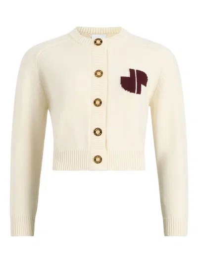 Patou Buttoned Knitwear Cardigan With Ribbed Accents In Neutral