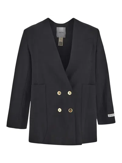 Patou No Collar Double Breasted Jacket In Black