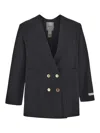 Patou Double-breasted Wool-blend Twill Blazer In Black
